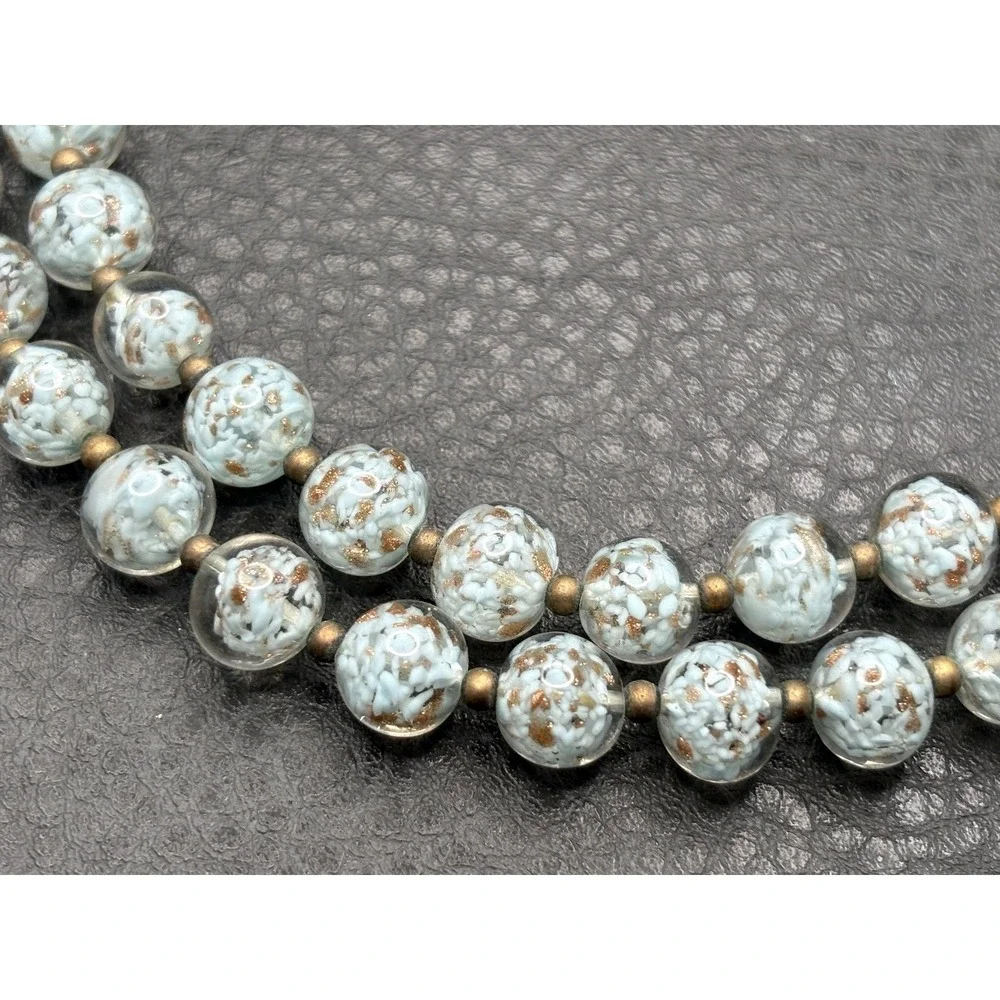 Vintage Venetian Speckled Glitter Glass Double 2 Strand Choker Necklace 14-17